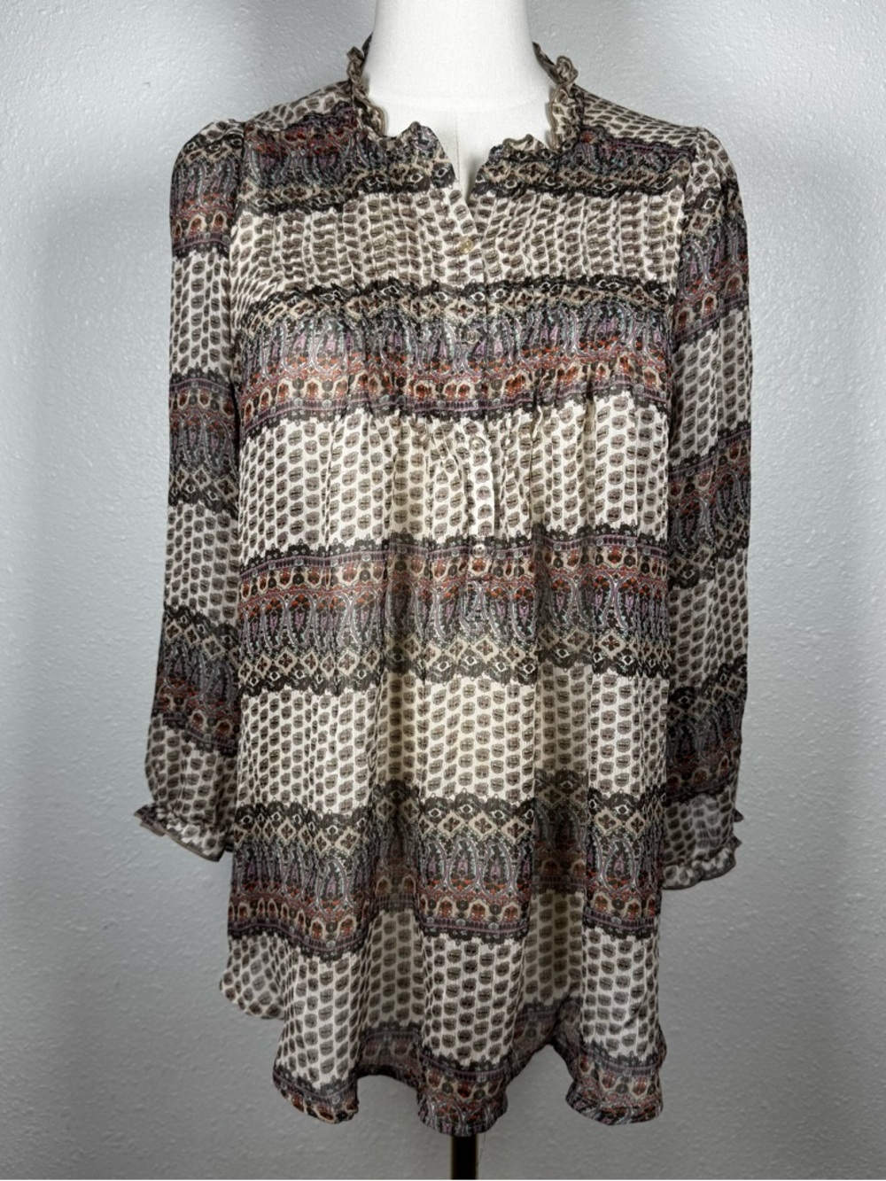 Sheer Medallion Ruffle Blouse coastal grandma Large Bohemian flowy festival Top